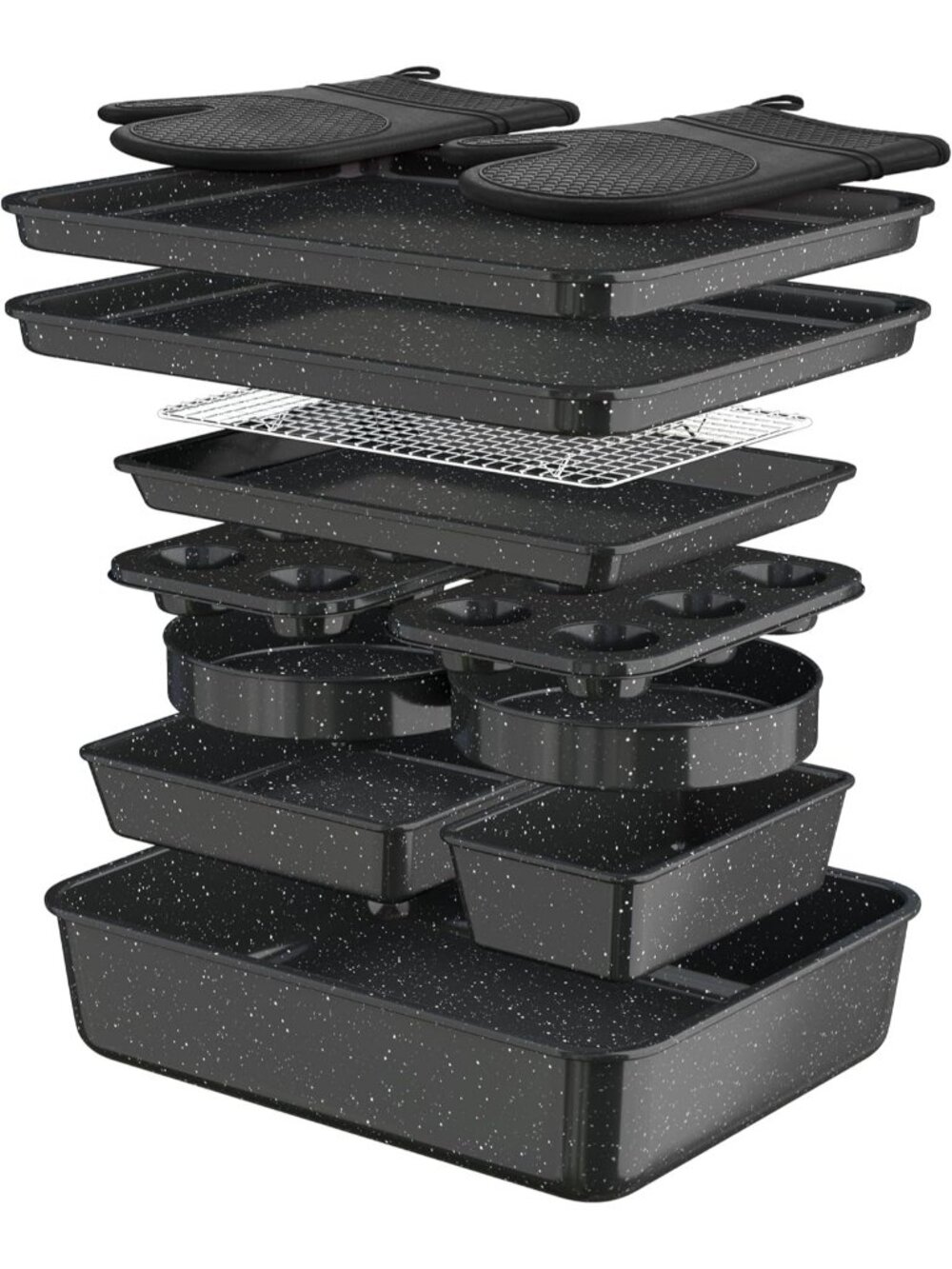 13-Piece Black Includes Cookie Sheet with Rack Cake Pan Nonstick Bakeware Sets